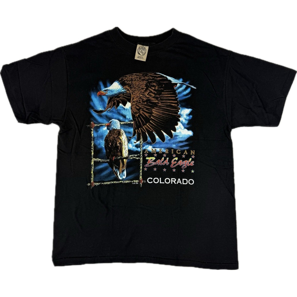 Vtg Bald Eagle Colorado Graphic T-Shirt‎ 90s Shirt Large Single Stitch K.C. USA